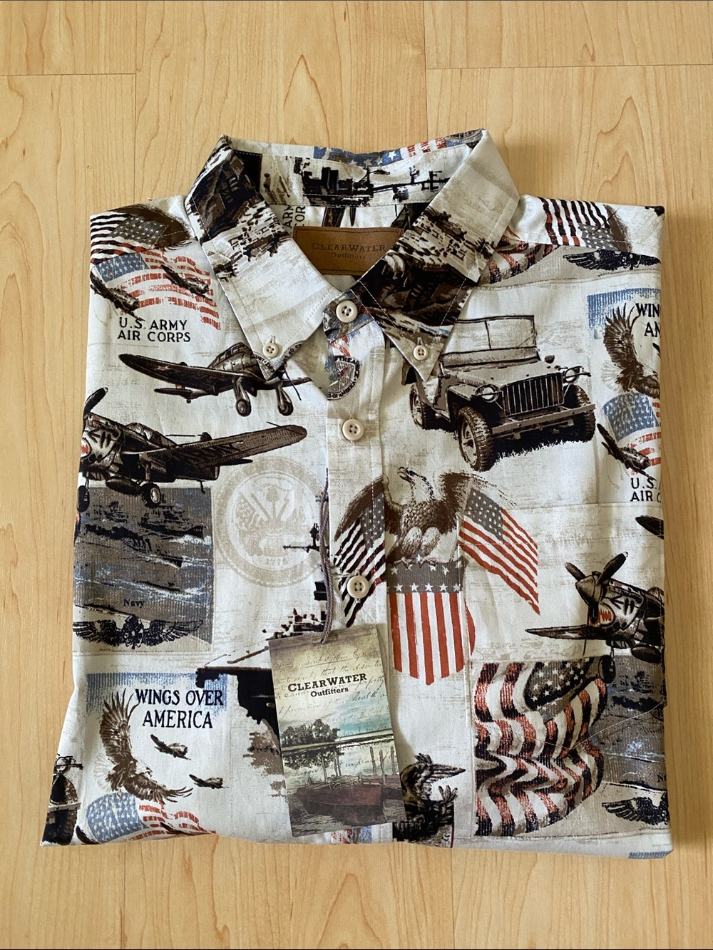 Men’s Clearwater Outfitters Americana Print Button-Down Short Sleeve Shirt-Sz L